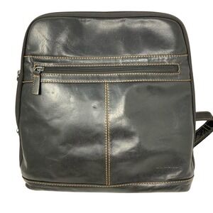 Jack Georges Voyager Black Leather Backpack Handbag Contrast Stitch Organize